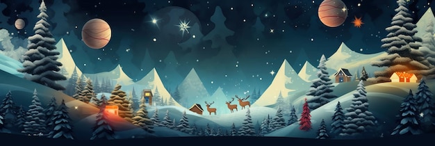 Nuit de Noël dans le village avec le renne du père Noël Créé à l'aide d'outils d'IA génératifs