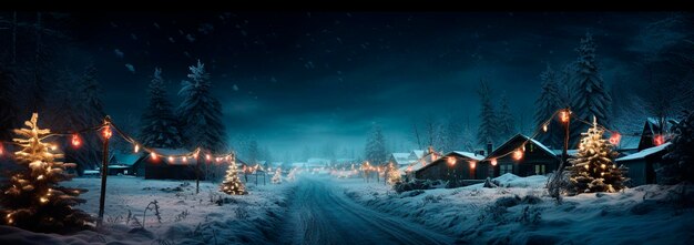 Nuit de Noël maison et rue dans des guirlandes AI générative Vacances