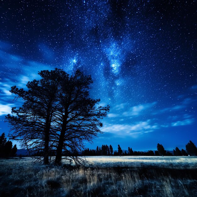 Photo nuit noire bleue avec des étoiles dans le ciel