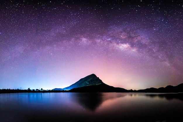 nuit paysage montagne et milkyway galaxy