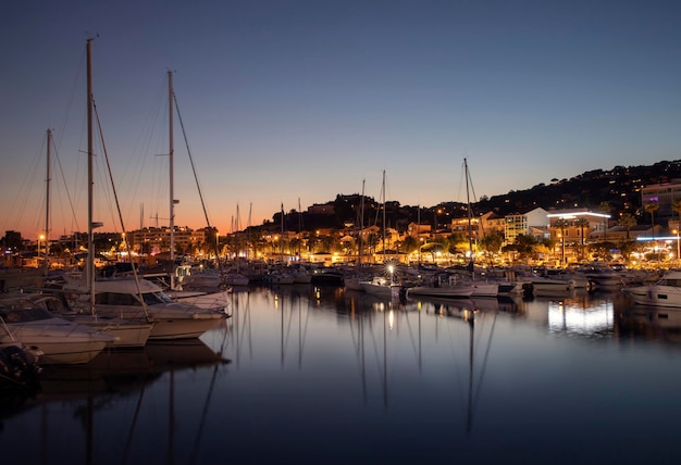 nuit paysage port yachts france mer