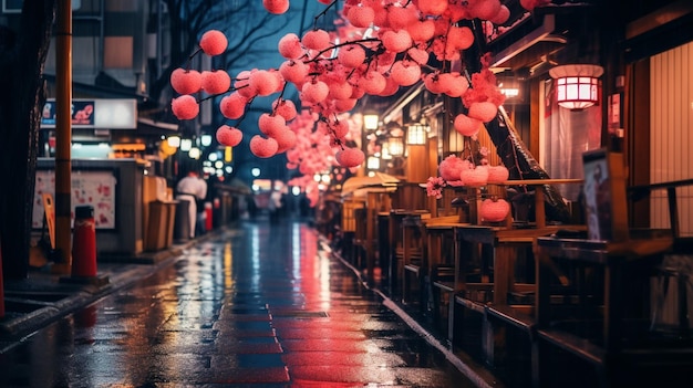 Une nuit pluvieuse avec des ballons roses