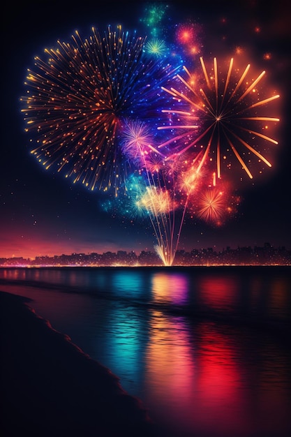 Une nuit propre et lumineuse éclatante de feux d'artifice colorés Generative Ai