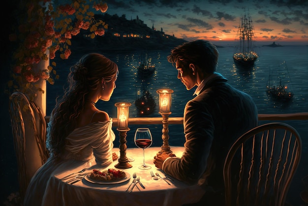 Nuit romantique pour un beau couple romantique