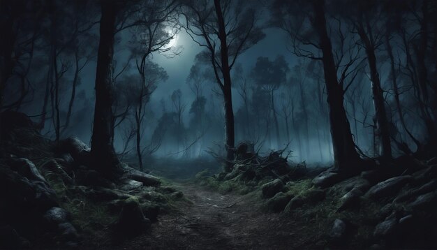 Photo la nuit sombre et mystérieuse de la forêt papier peint