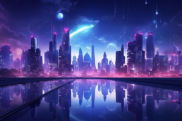 Nuit ville paysage fond futuriste néon