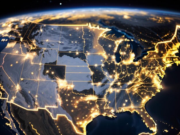 Nuits étoilées États-Unis Vue par satellite Nuit éclairée Carte modifier