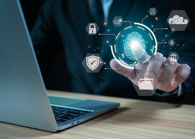 Numérisation d'empreintes digitales authentification biométrique cybersécurité et mot de passe d'empreintes digitales technologie future et technologie cybernétique contre la cybercriminalité numérique
