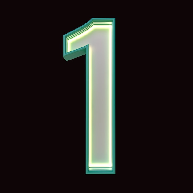 Numéro 1, Alphabet. Numéro 3d rétro isolé sur fond noir avec un tracé de détourage. illustration 3D.
