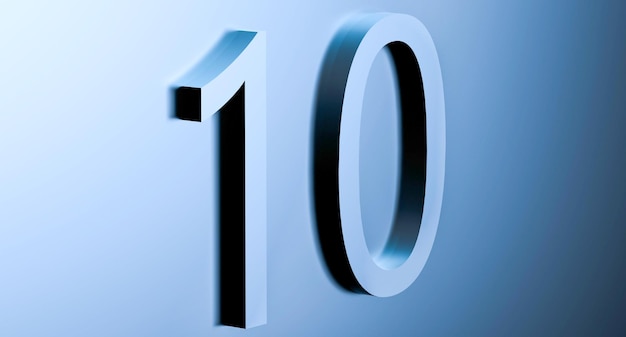 Numéro 10 sur fond bleu avec réflexion Résumé TEN couleur métallique bleuâtre avec illustration de rendu 3D de réflexion