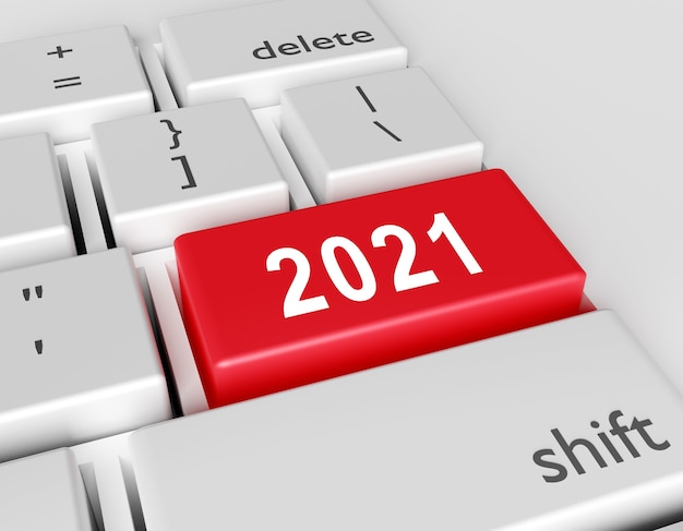 Numéro 2021 dans une touche d'un clavier d'ordinateur.