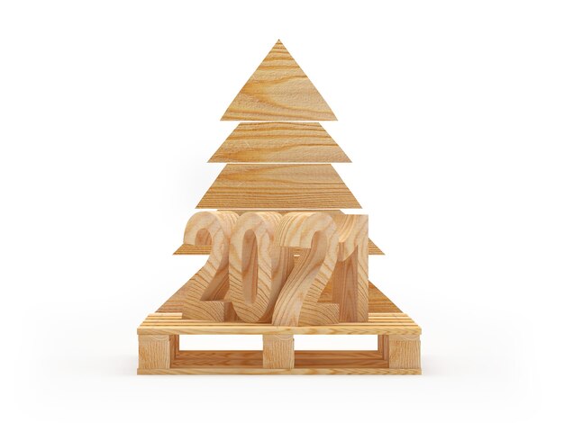 Numéro 2021 sur palette en bois et sapin de Noël