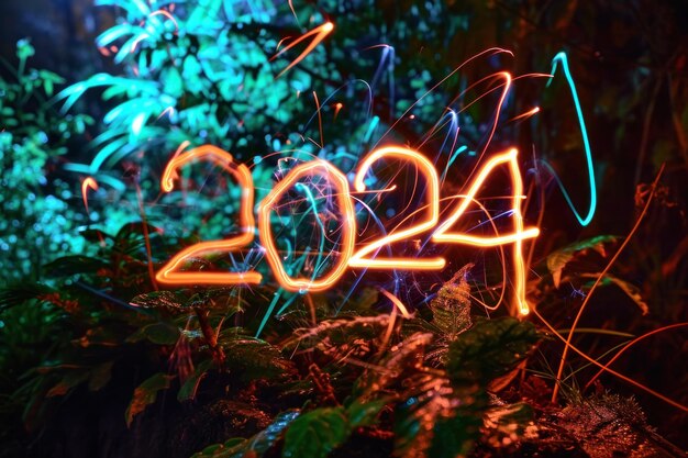 Photo numéro 2024 fait d'une photographie stylisée lumineuse ia générative