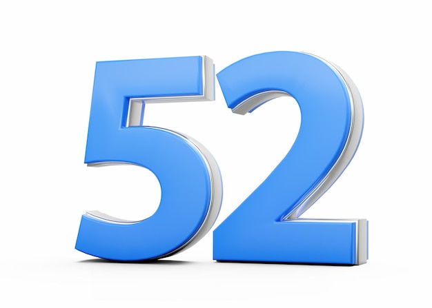 Numéro 3D 52 52 fait de corps bleu avec contour argenté sur fond blanc Illustration 3D