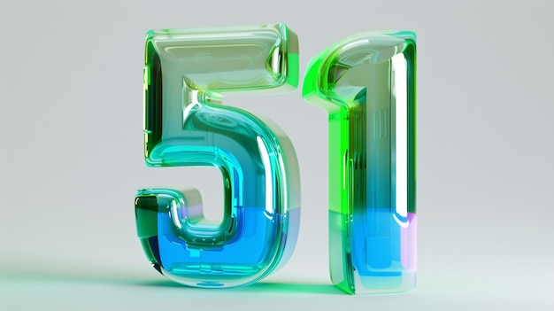 Photo un numéro 5 est affiché dans un verre bleu vert et bleu 3d numéro tridimensionnel 51 jour du travail s