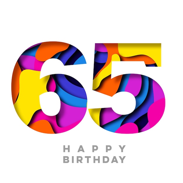 Photo numéro 65 joyeux anniversaire papier découpé design coloré