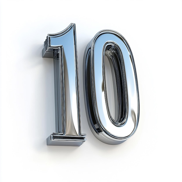 Numéro d'argent 3d 10 isolé sur fond blanc