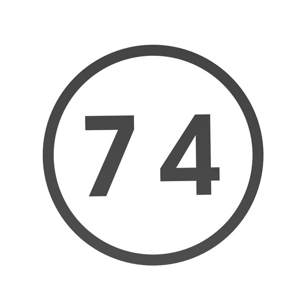 Numéro gris 74 dans un cercle sur fond blanc Numéros et chiffres Numérotation Rendering d'une image