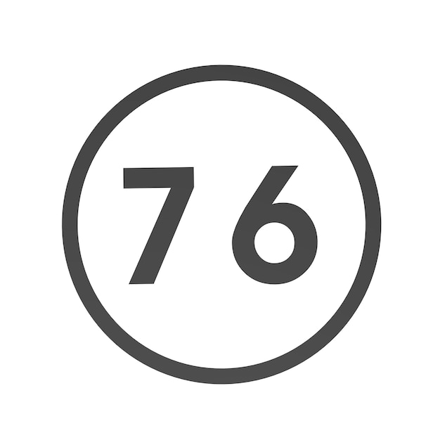 Numéro gris 76 dans un cercle sur fond blanc Numéros et chiffres Numérotation Rendering d'une image