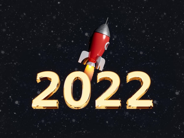 numéro lumineux 2022 avec une fusée derrière