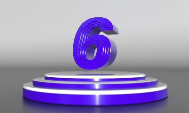 Numéro De Numéro 3d Violet Au-dessus Du Triple Piédestal D'or Avec Un Fond Sombre Par Rendu 3d