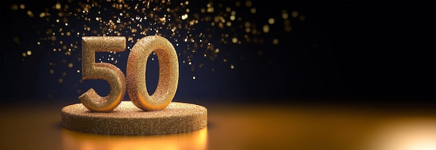 Numéro d'or 50 à partir de particules numérotant cinquante chiffres d'or avec des lumières étincelantes