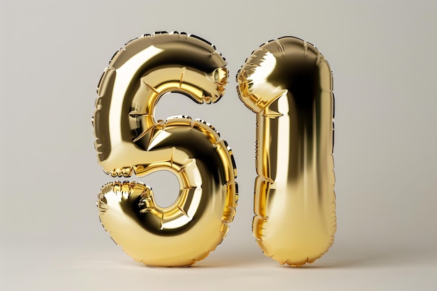 Un numéro d'or 6 est dans un support en métal d'or 51 numéro de ballon 3D rendu numéro de fête du Travail