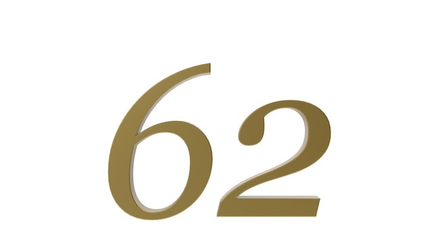 Numéro d'or 62 chiffres illustration de rendu 3d en métal