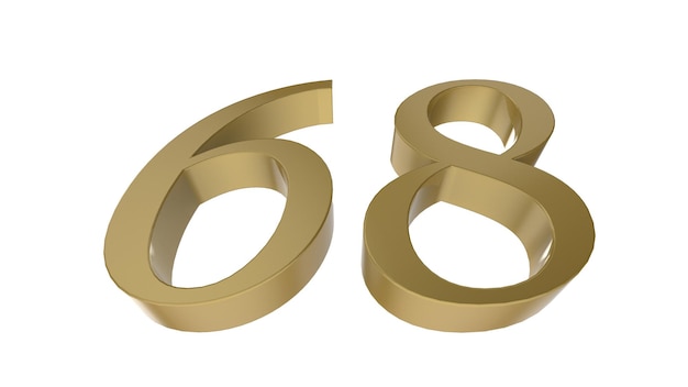 Numéro d'or 68 chiffres illustration de rendu 3d en métal