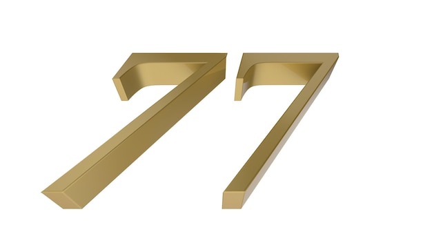Numéro d'or 77 chiffres illustration de rendu 3d en métal