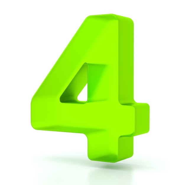 Photo numéro quatre avec matériau de verre vert symbole 3d pour la présentation de conception graphique ou d'arrière-plan