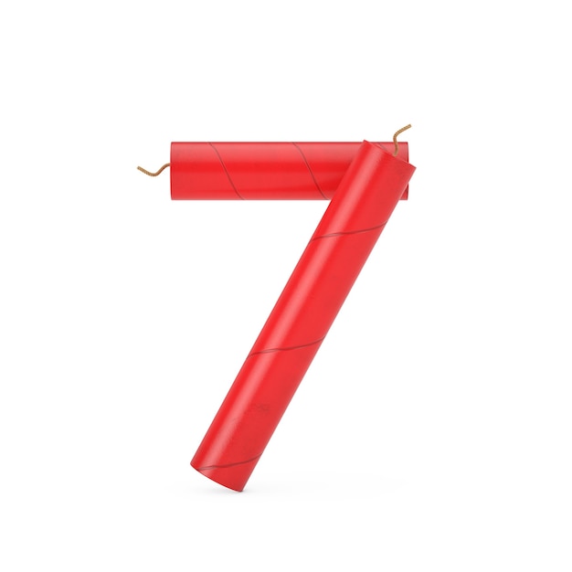 Numéro sept ou 7 comme Dynamite Sticks Alphabet Numbers Collection sur fond blanc. Rendu 3D