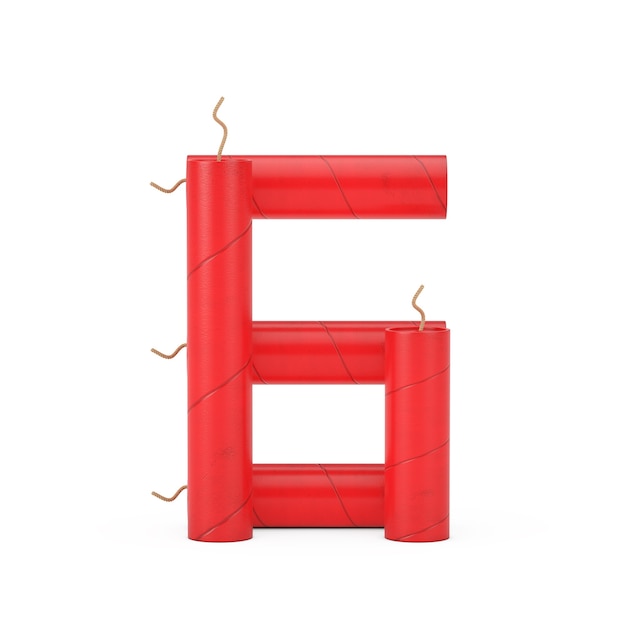 Numéro six ou 6 comme Dynamite Sticks Alphabet Numbers Collection sur fond blanc. Rendu 3D