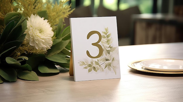 Photo numéro de table blanche de mariage 5x7 mockup ia générative