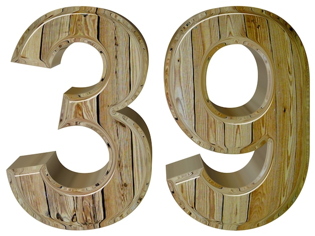 Numéro 39 trente-neuf isolé sur fond blanc rendu 3D
