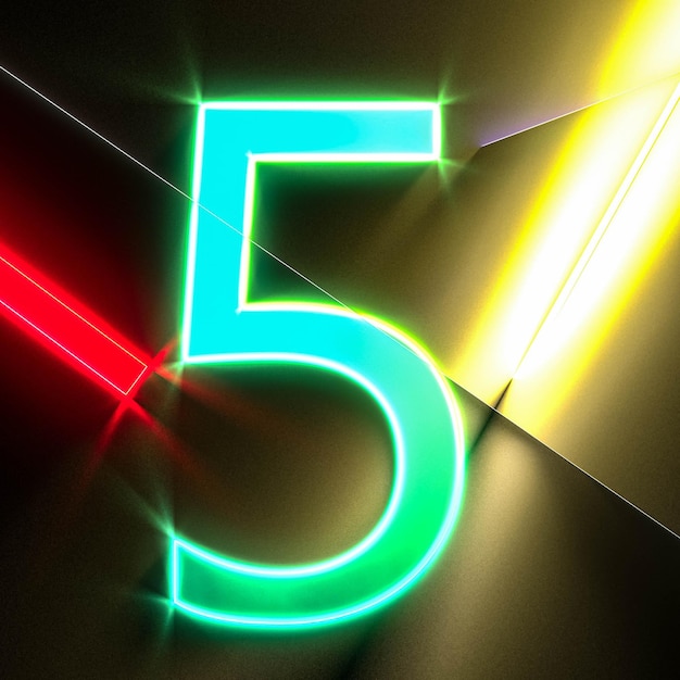 Le numéro vert cinq néon Glowing numéro 5 illustration 3D