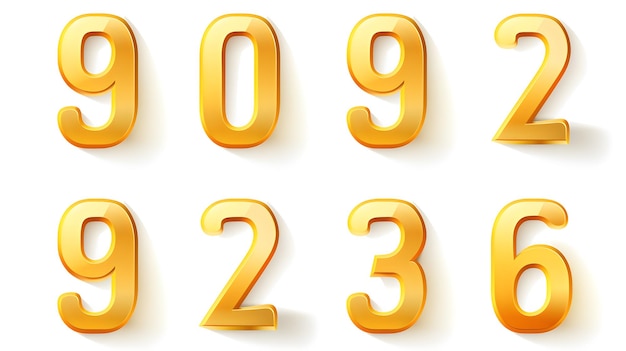 Numéros dorés de zéro à neuf sur fond blanc