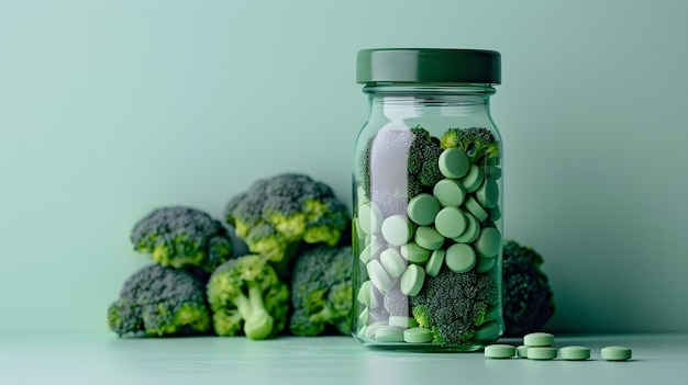 Nutrition Brocolis vert tranches pilules à base de plantes et un traitement riche en nutriments