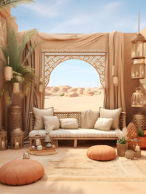 Oasis à l'arrière-plan Dunes de sable et palmiers à l'arrière-plan M Design créatif à l'arrière-plan