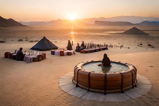 une oasis cachée dans le désert où une tribu nomade