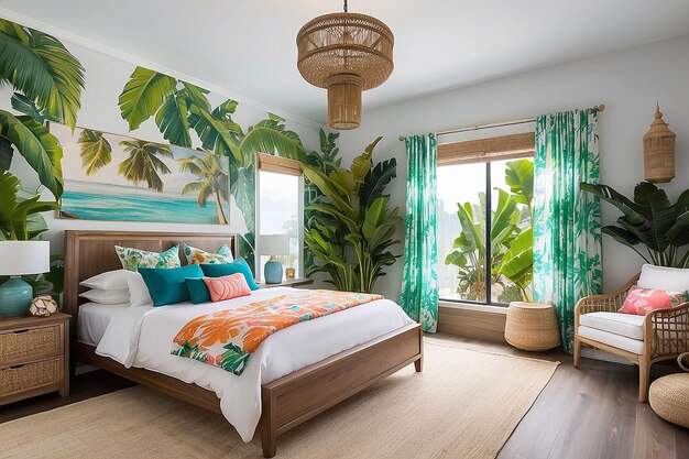 Photo une oasis de chambre à coucher tropicale