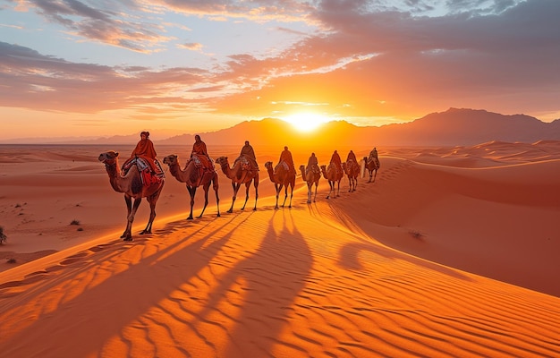 Une oasis de chameaux dans une dune de sable