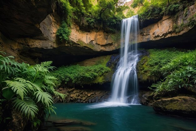 Une oasis de chute d'eau tropicale dans une jungle verte et luxuriante