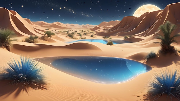 Photo une oasis désertique avec des dunes de sable doré