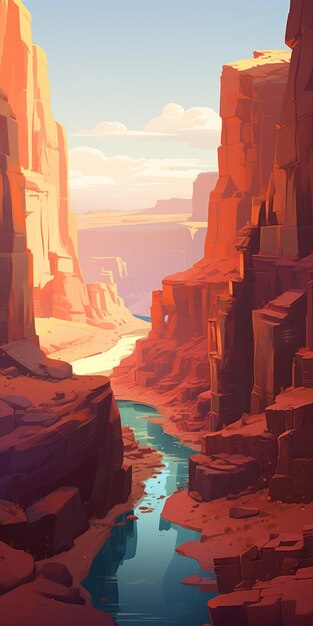 Oasis du désert vibrant Un chef-d'œuvre du canyon inspiré par Atey Ghailan