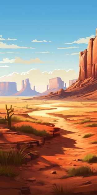 Oasis de l'Ouest sauvage Un paysage désertique animé avec des portraits de style occidental