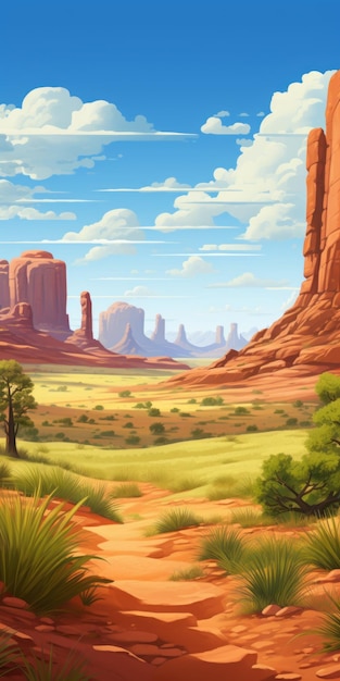 L'oasis de l'Ouest sauvage Un paysage désertique pittoresque de dessin animé