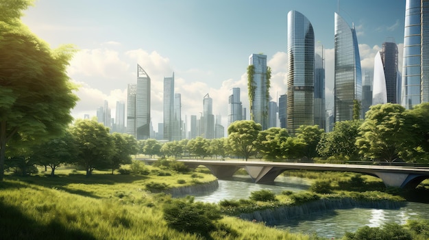 Oasis urbaine Métropole du futur avec un parc luxuriant