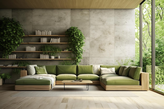 Oasis verte dans un salon moderne Design d'intérieur élégant et minimal