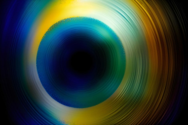 Un objet circulaire bleu et jaune avec un fond noir